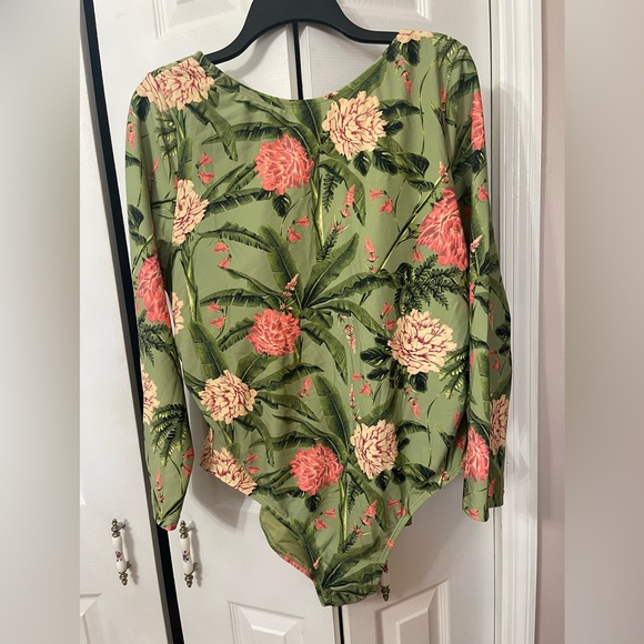 Aguabendita Other - Nwt Women's 1X Peony Print Long Sleeve One Piece Swimsuit body suit Aguabendita